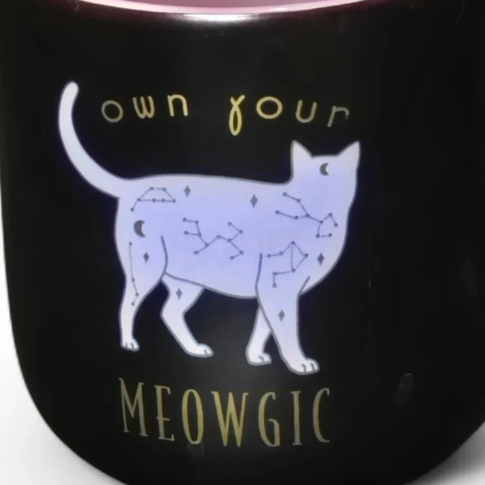 Cute Cat Coffee Mug Own Your Meowgic Black Pink Ceramic Cat Lover Cup
